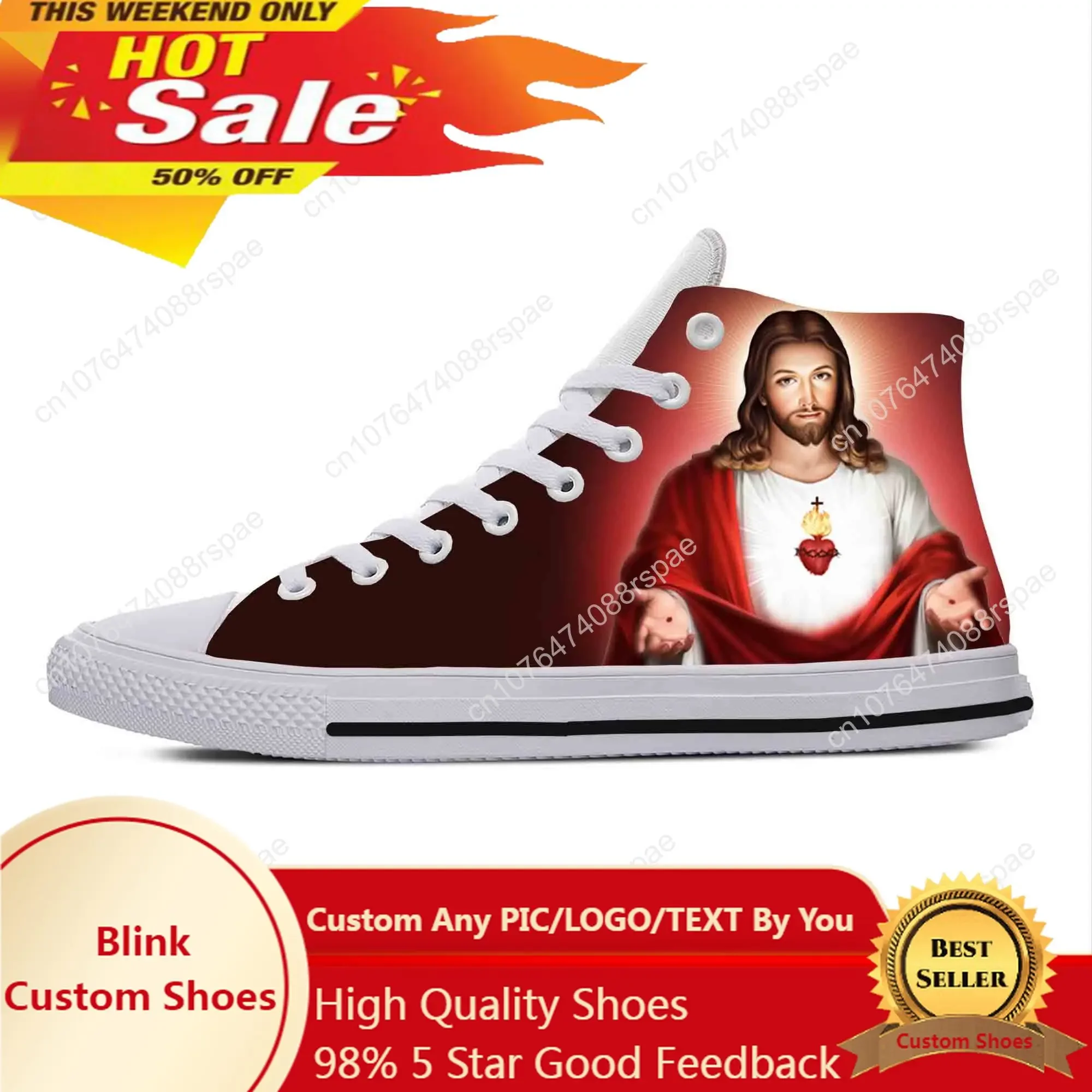 Sepatu kain kasual Yesus Kristus Cross God Faith sepatu Pria Wanita cetak 3D nyaman bersirkulasi atasan tinggi