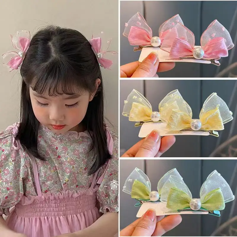 2PCS Small Fresh Seersucker Stereoscopic Bow Hairpins Children Headwear Cute Girls Clips Barrettes Hairgrips Hair Accessories