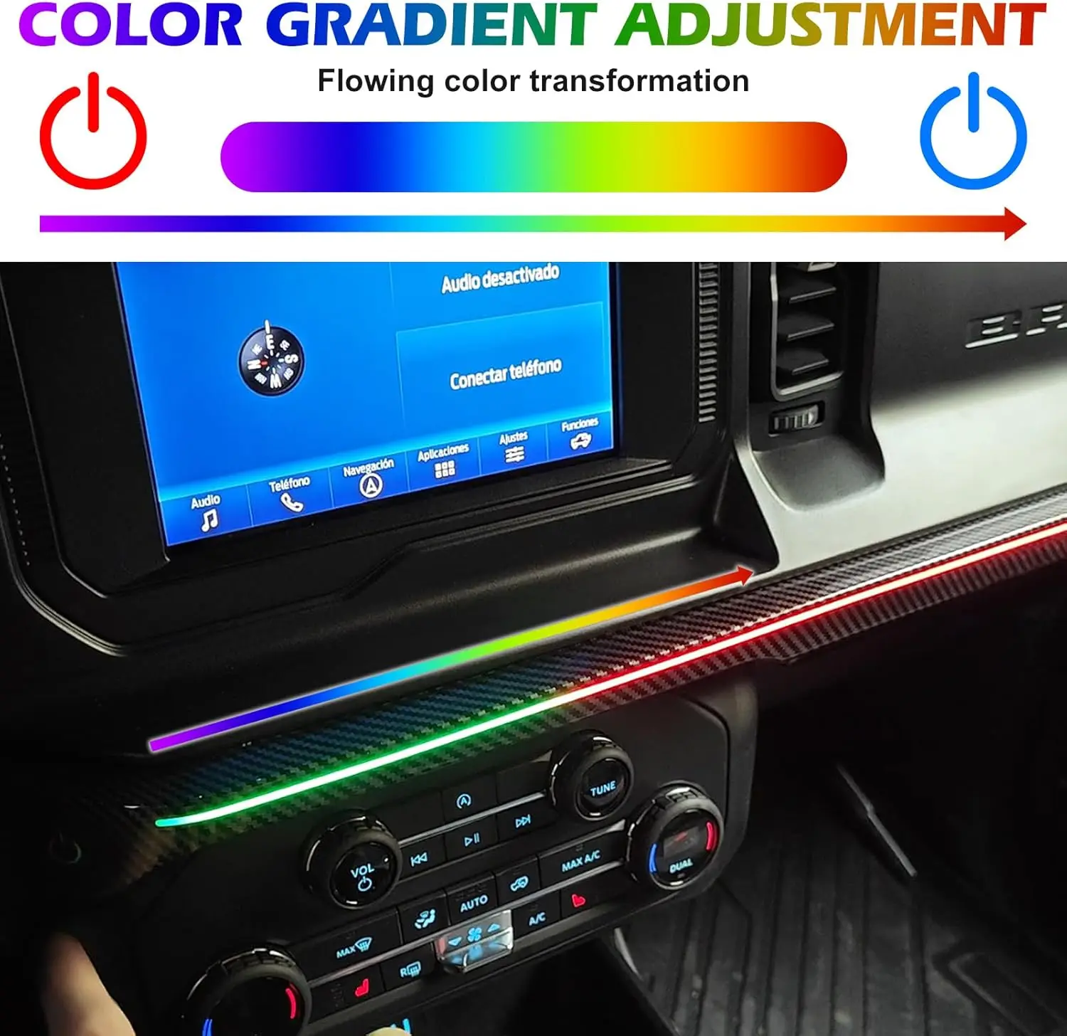 LED Neon Strip Light Center Console Dashboard Trim For Ford Bronco 2021-2024 Dash Panel Replacement Parts