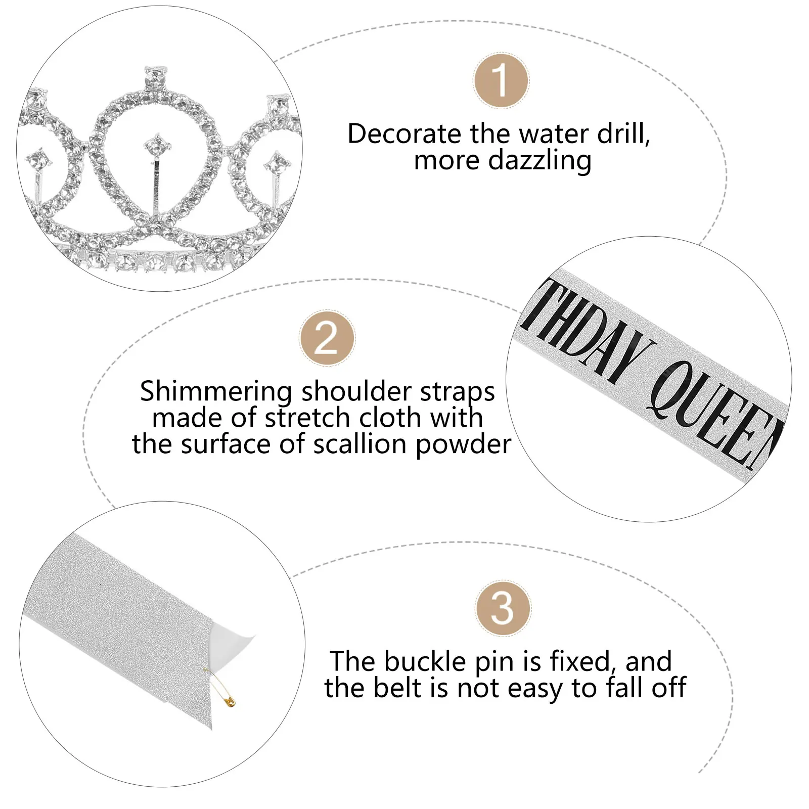 

Crown Shoulder Strap Party Sash Birthday Headgear Celebration Accessories Costume Alloy Material Creative Props for