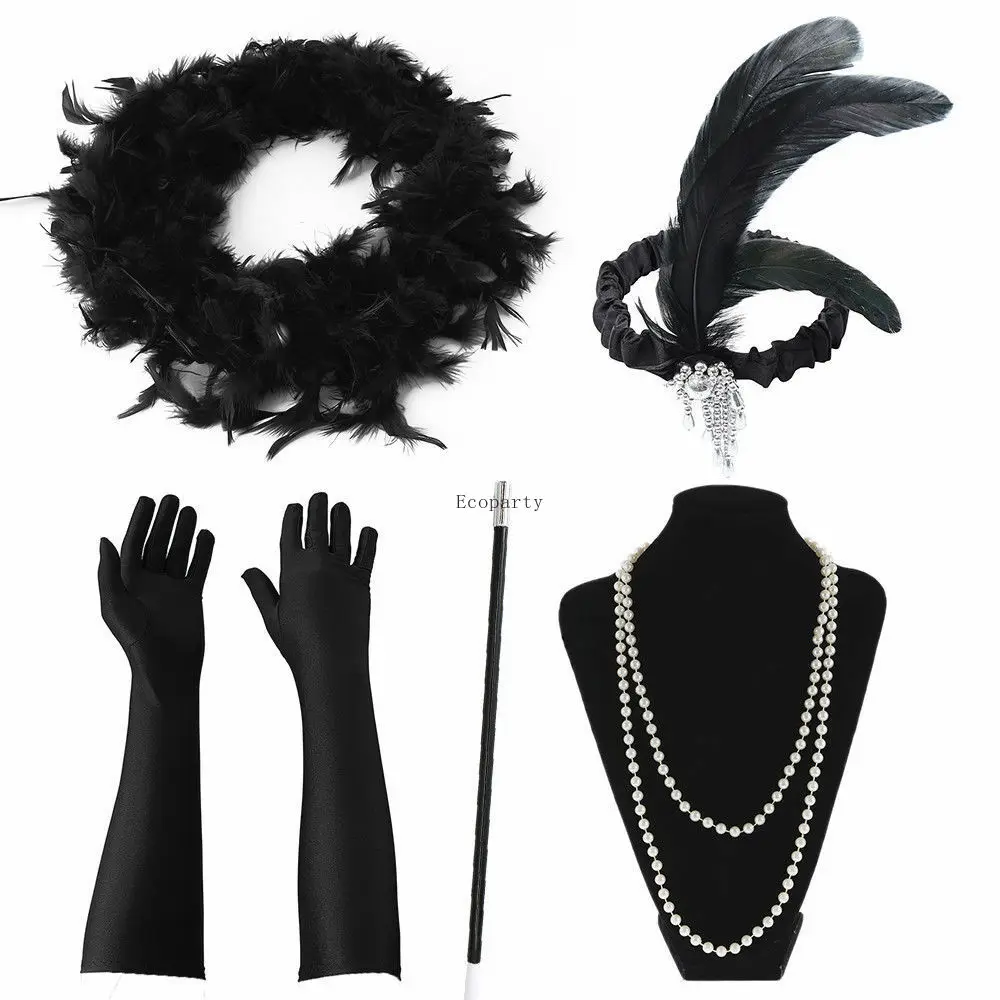 NEW 5pcs 1920's Charleston Boa Flapper Cigarette Gloves Necklace Accessories drop ship without invoice great gatsby decoration