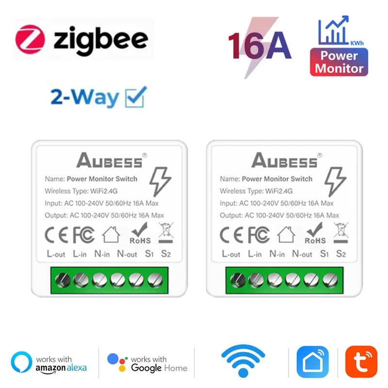 16A Zigbee Tuya Smart WiFi modulo interruttore della luce controllo a 2 vie Mini interruttore di misurazione dell\'alimentazione fai da te relè