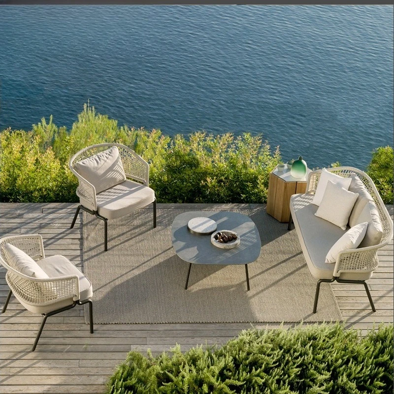 

Nordic outdoor tables and chairs courtyard outdoor leisure rattan chairs terrace dining table chair combination waterproof