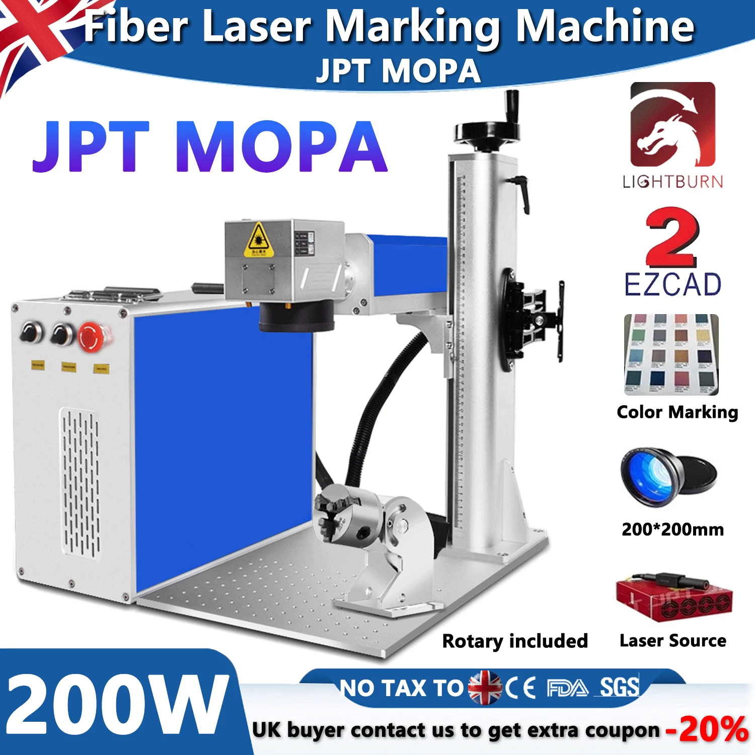 

200W JPT Mopa Fiber Laser Marking Cutting Machine for All Metal Jewelry Laser Engraver Deep Laser Engraving for Drilling Ngraver