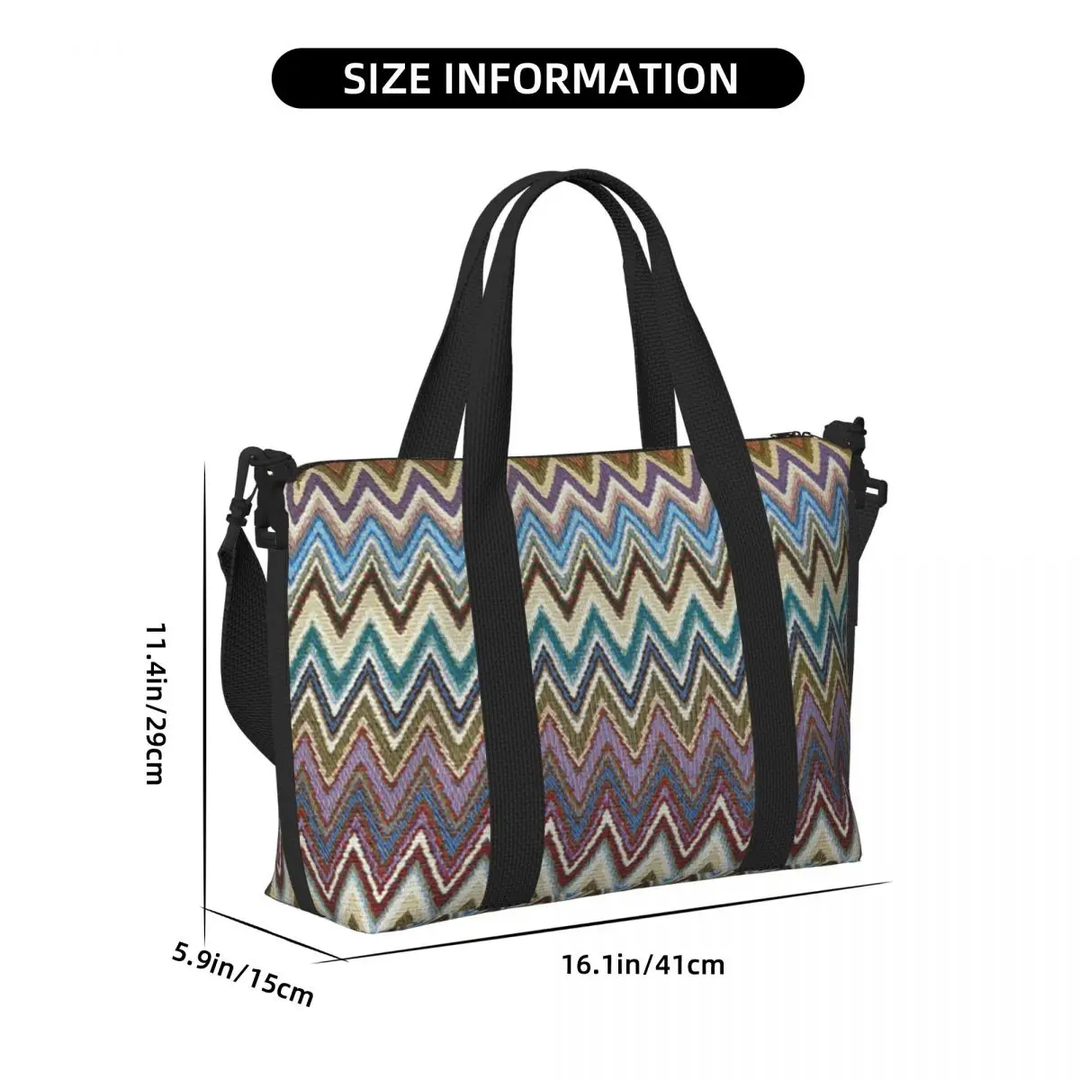 Tas Tote Perjalanan Pantai Multiwarna Geometris Zigzag Modern Boho Chic untuk Tas Bahu Duffel Belanja Wanita Olahraga Gym
