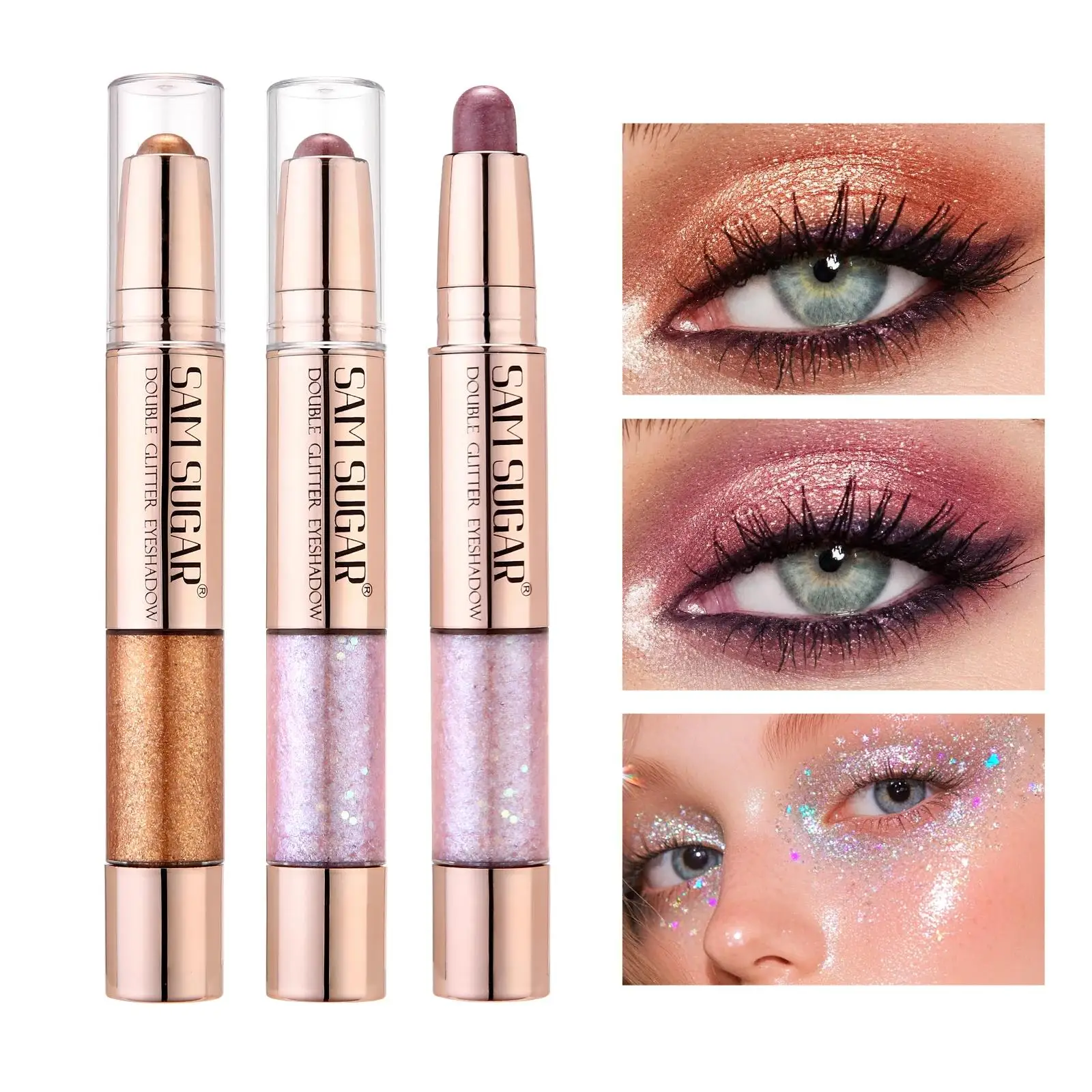 Waterproof Gradient Eyeshadow Stick Glitter Pearl Highlighter Blush 3in1 Brightening Contouring Makeup Double Head Long Lasting