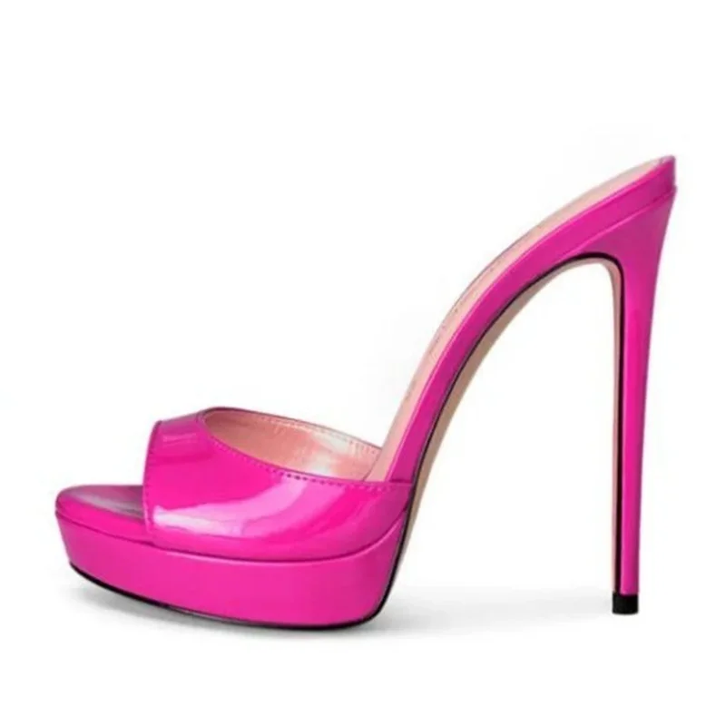 

Big Size 42 Platform Peep Toe Pumps Slip On Pink Patent Leather 15CM Stiletto High Heels Modern Runway Shoes Black White