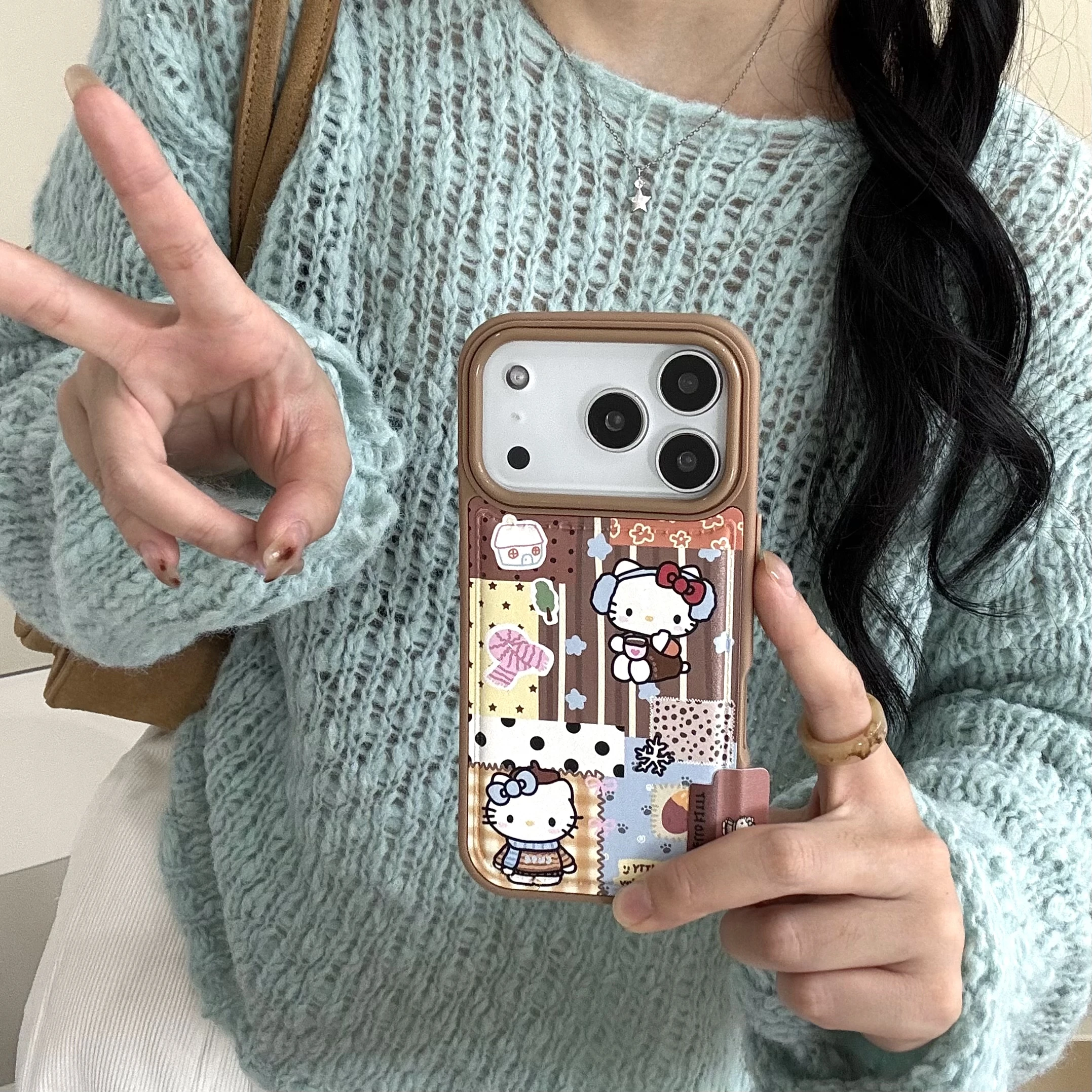 لطيف الكرتون INS سانريو مرحبا كيتي براون جراب هاتف آيفون 17 16 15 14 برو ماكس 13 أفخم معصمه مكافحة فقدان غطاء #4