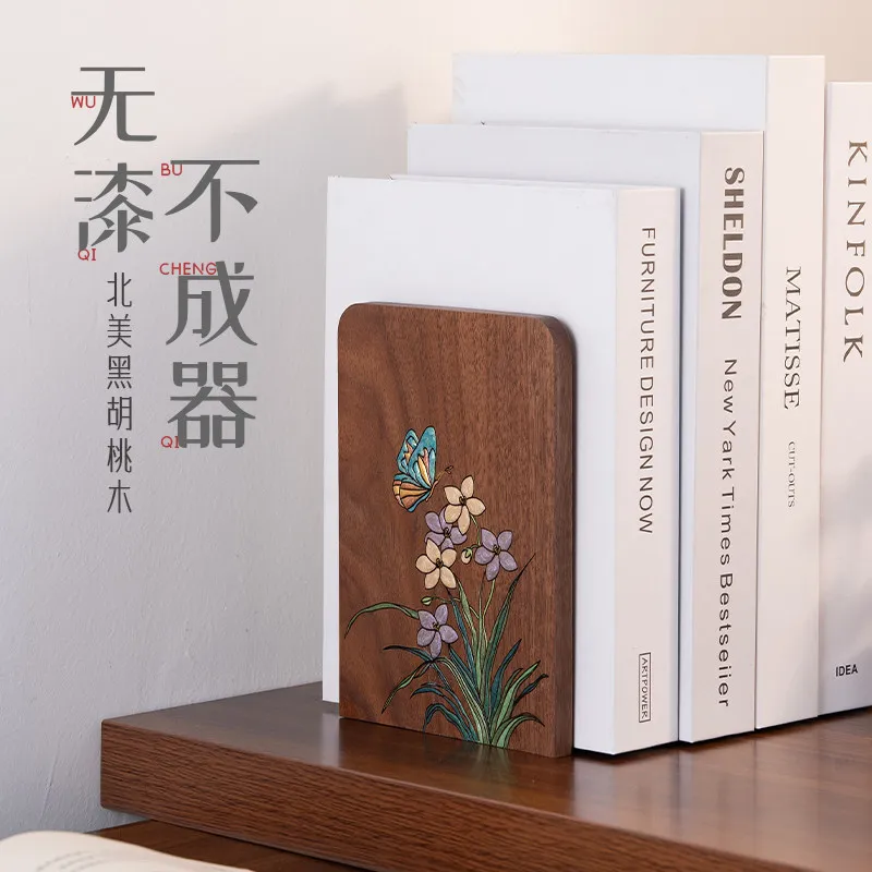✨ Chinese Cultural Heritage | Hand-painted Lacquer Art Bookends, Black Walnut Wood Desk Book Stopper, Unique Teacher's Day Gifts