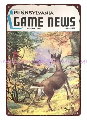 1960 deer hunting Pennsylvania Game News metal tin sign purchase art