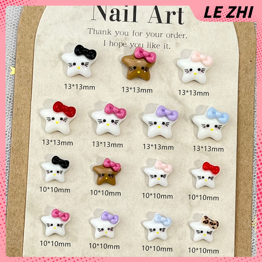 Kawaii Five-Pointed Star Hellokitty Party Nail Sticker Accessories 3D Bowknot Diy Big Small Star Nail Decor Charms Party Sticker