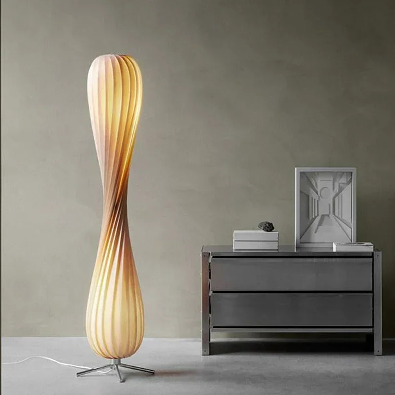 Japanese-style Wood LED Floor Lamp Dimming Parlor Bedroom Lighting Fixtures Spiral Shape Home Deco Atmosphere Luminaire