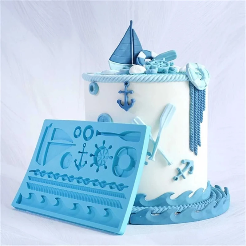 1Pc Boat Ship\'s Anchor Shape Fondant Mold Silicone Paddle Wave Cake DIY Gum Paste Cupcake Chocolate Decorating Tool