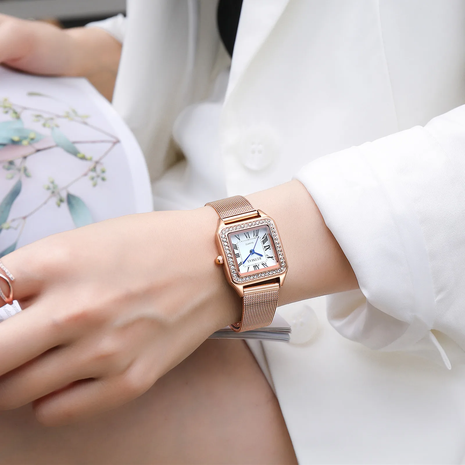 RUIMAS кварцевые часы с сетчатым ремешком из нержавеющей стали для женщин, роскошные простые женские спортивные наручные часы для отдыха, Reloj Mujer 336