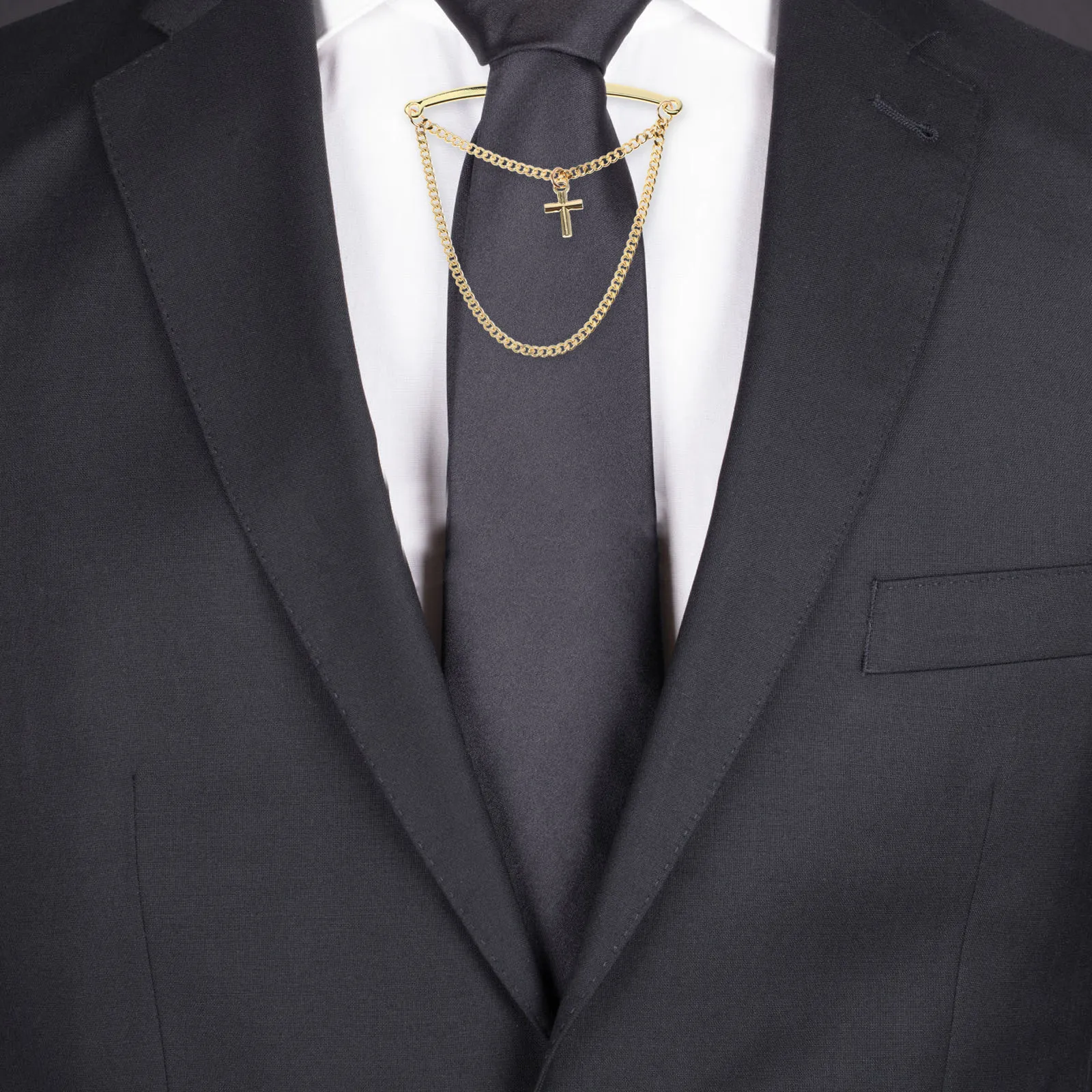 2Pcs Stylish Cross Motif Tie Clip Copper Chain Tie Clips for Men Functional Necktie Pin Clips Wedding Business Formal Event