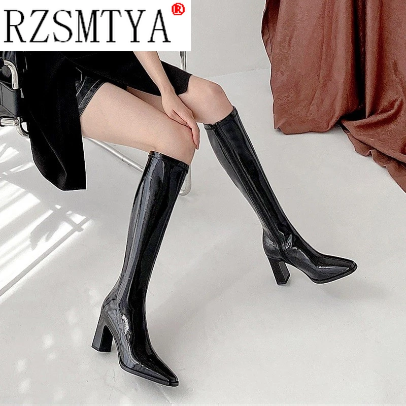 2022 Platform Knee High Boots Women High Heels Thigh High Boots PU Leather Shoes Fashion Autumn Winter Block Heel Long Boots