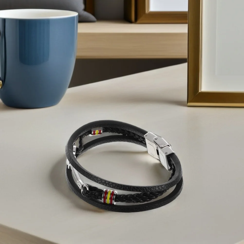 2 قطعة سوار الرجال نمط فاسق متعدد الطبقات معصمه الغيتار قابل للتعديل بولي Black الكفة السوداء مجوهرات الأطراف عادية مجوهرات بسيطة