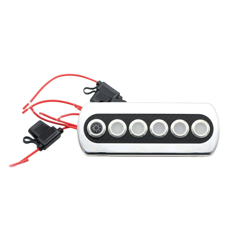 12v20a modificado interruptor de painel de fibra de carbono de 6 posições interruptor de botão de aço inoxidável com luz vermelha para barco rv-AU74