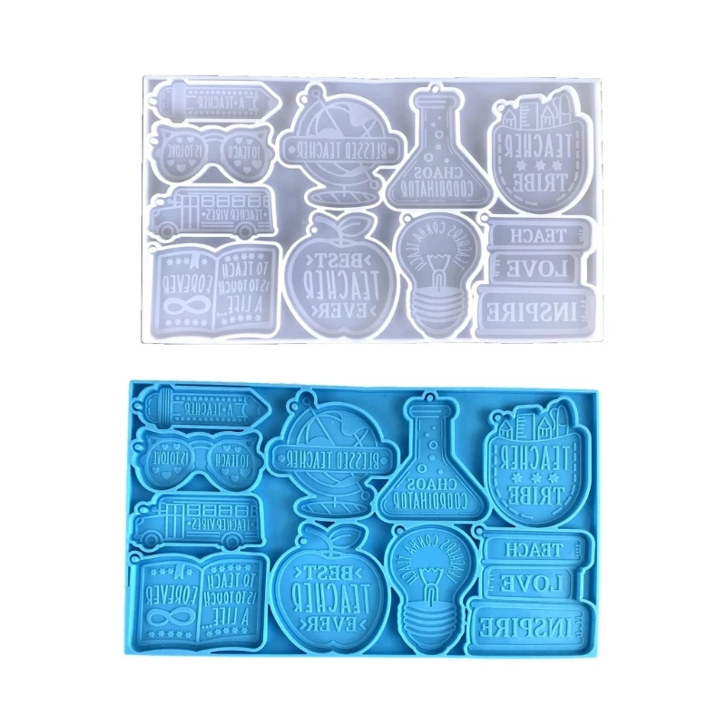 

School Bus Silicone Molds Teachers-Day Keychain Resin Mold Drawing Pen Pendant Epoxy Casting Mold DIY Charm Tool