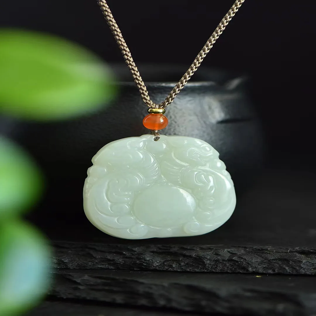 Exquisite Hetian Jade 33*34MM Safe double Pixiu Pendant Jewelry  3443#