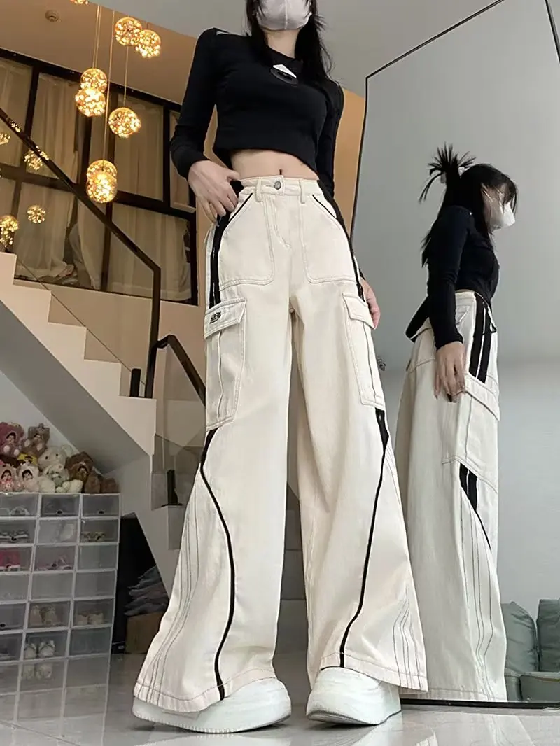 Women's Blue Striped Pants Jogger Vintage Y2k Harajuku Aesthetic Baggy Sweatpants Oversize High Waist Wide Trouser 2000s Clothes