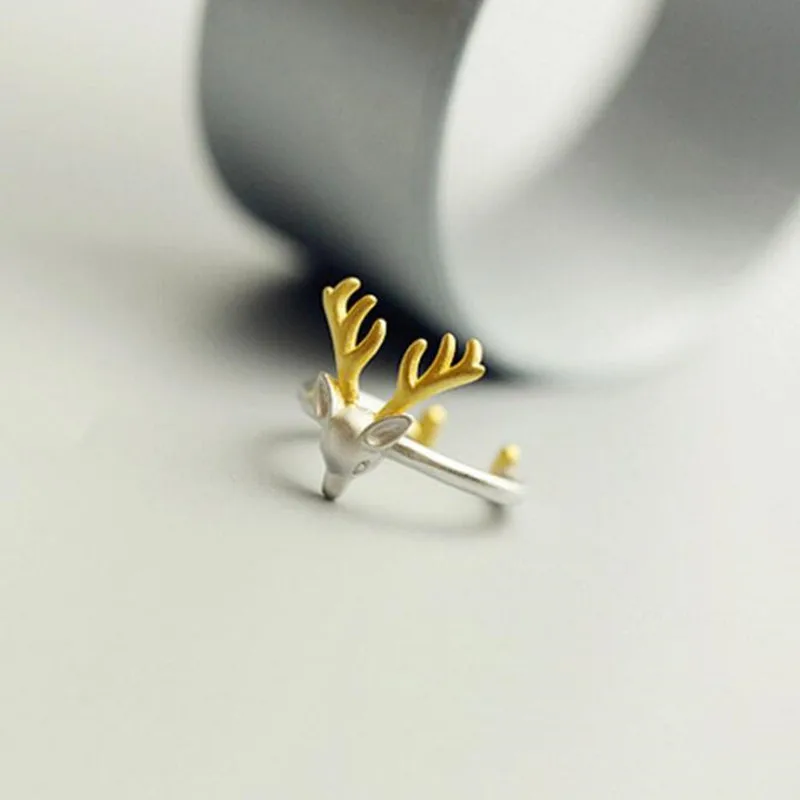 New Arrival Fashion Cute Animal 925 Sterling Silver Jewelry Popular Elk Antler Deer Female Opening Beautiful Ring   R198