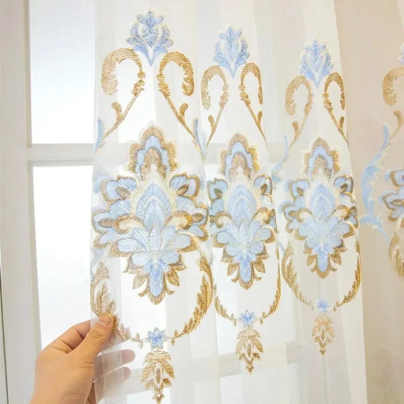 

European Embroidered White Tulle Solid Color Simple Wedding Curtains for Living Room Bedroom Dining Partition door Decorations