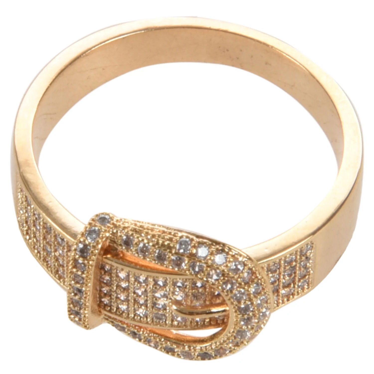 Trendy Belt Buckle Cubic Zirconia Paved Female Ring with Stone Rings for Women Jewelry Golden 9