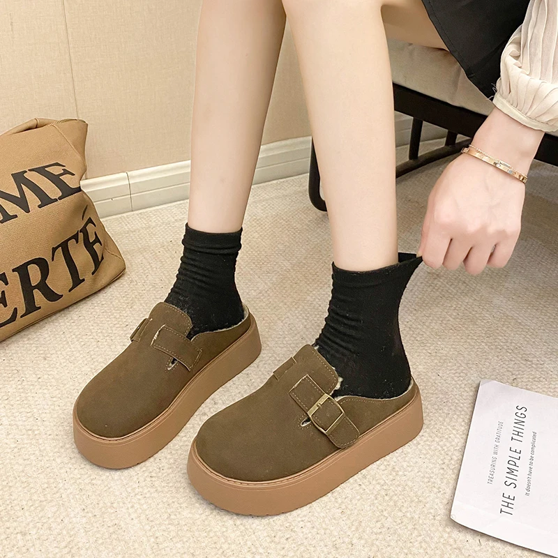 Faux Suede Flat Birken Slippers Women's Autumn Vintage Close-toed Mules Women's Soft-soled Cork Slippers Outdoor Slippers image 6