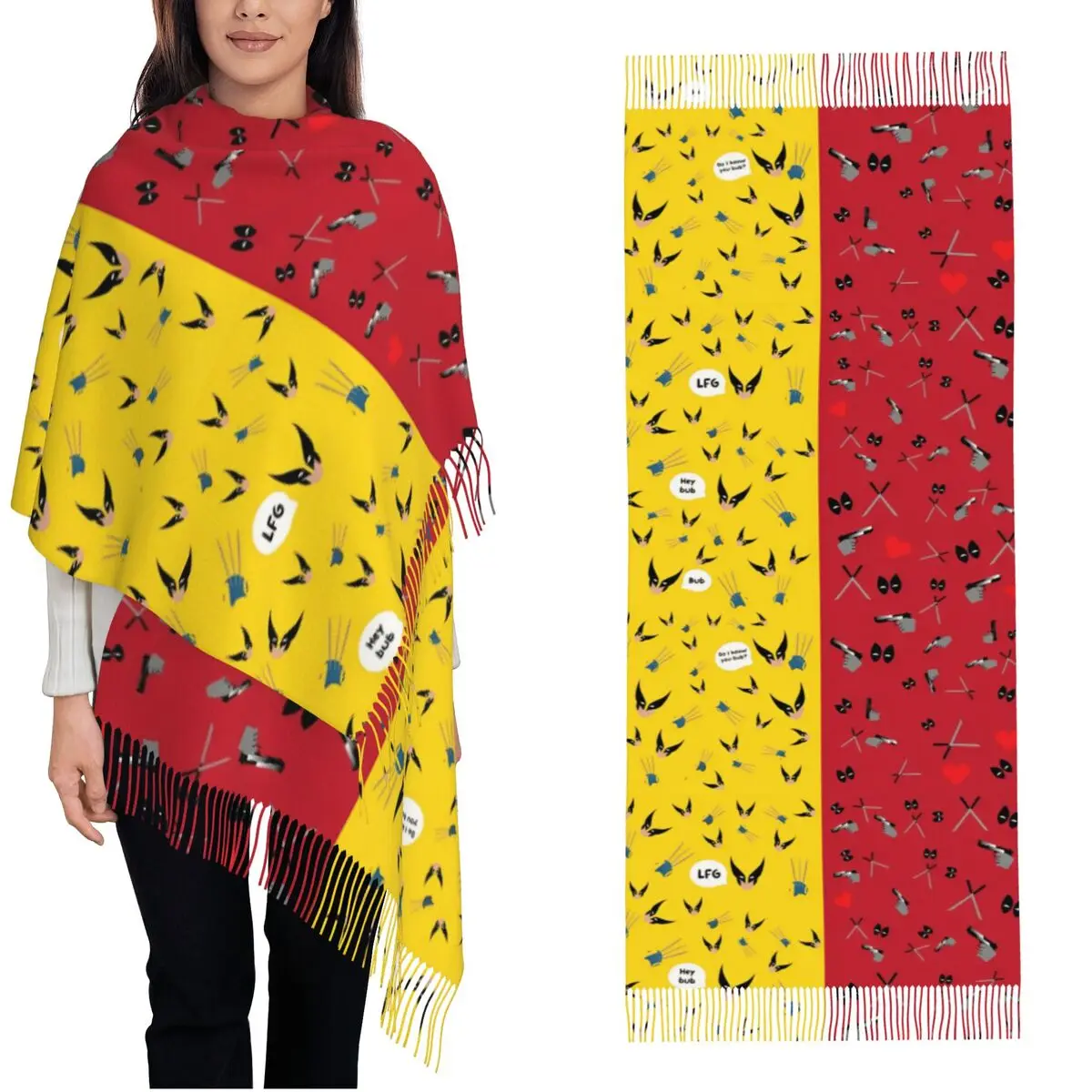 Deadpool & Wolverine Corps Comic Scarf Women Fall Winter Pashmina Shawl Wrap Friendship Cartoon Large Shawl Scarf Evening Dress