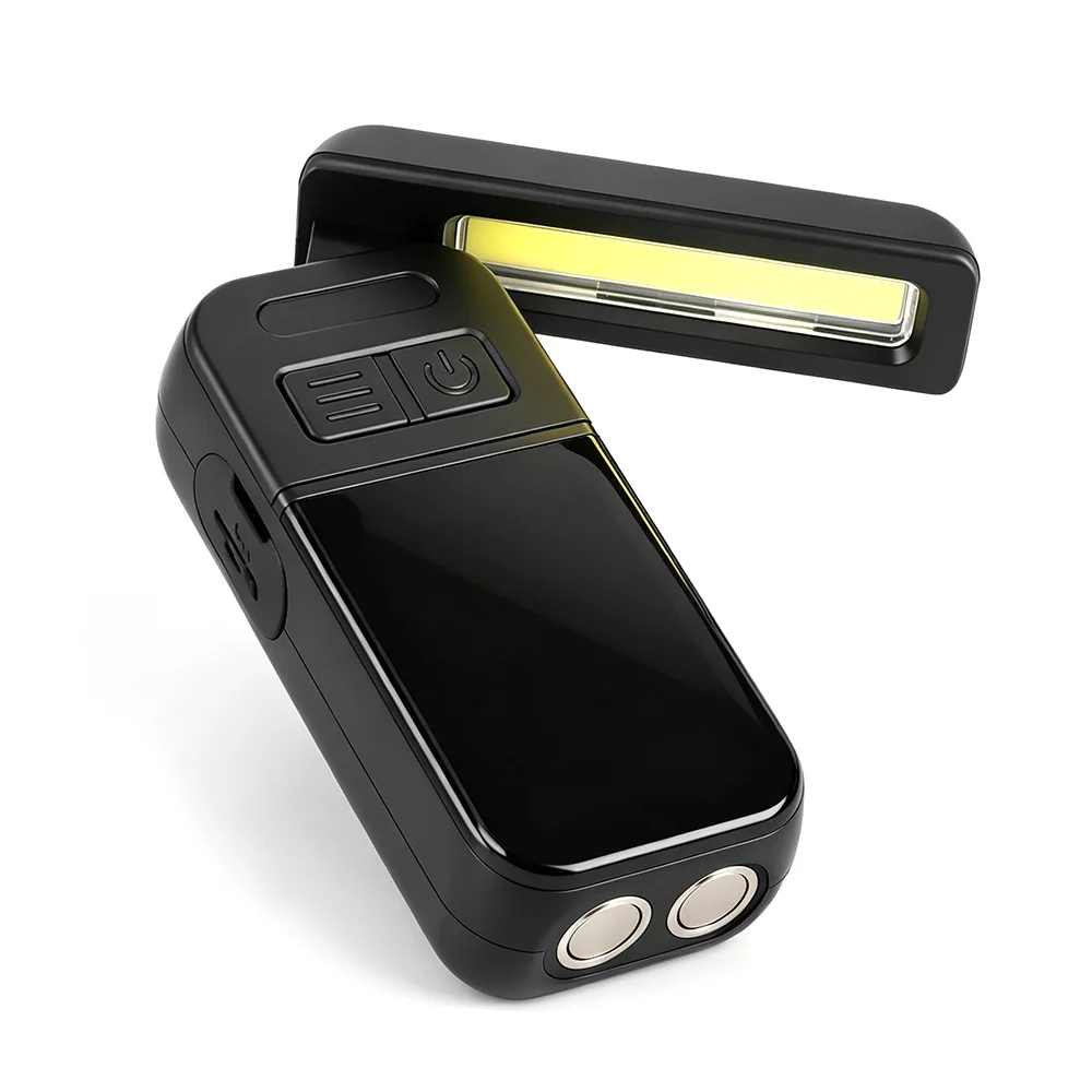 Portable Mini Foldable Work Light Type-C Rechargeable Flashlight with Magnetic Digital Display COB Light Camping Emergency Torch
