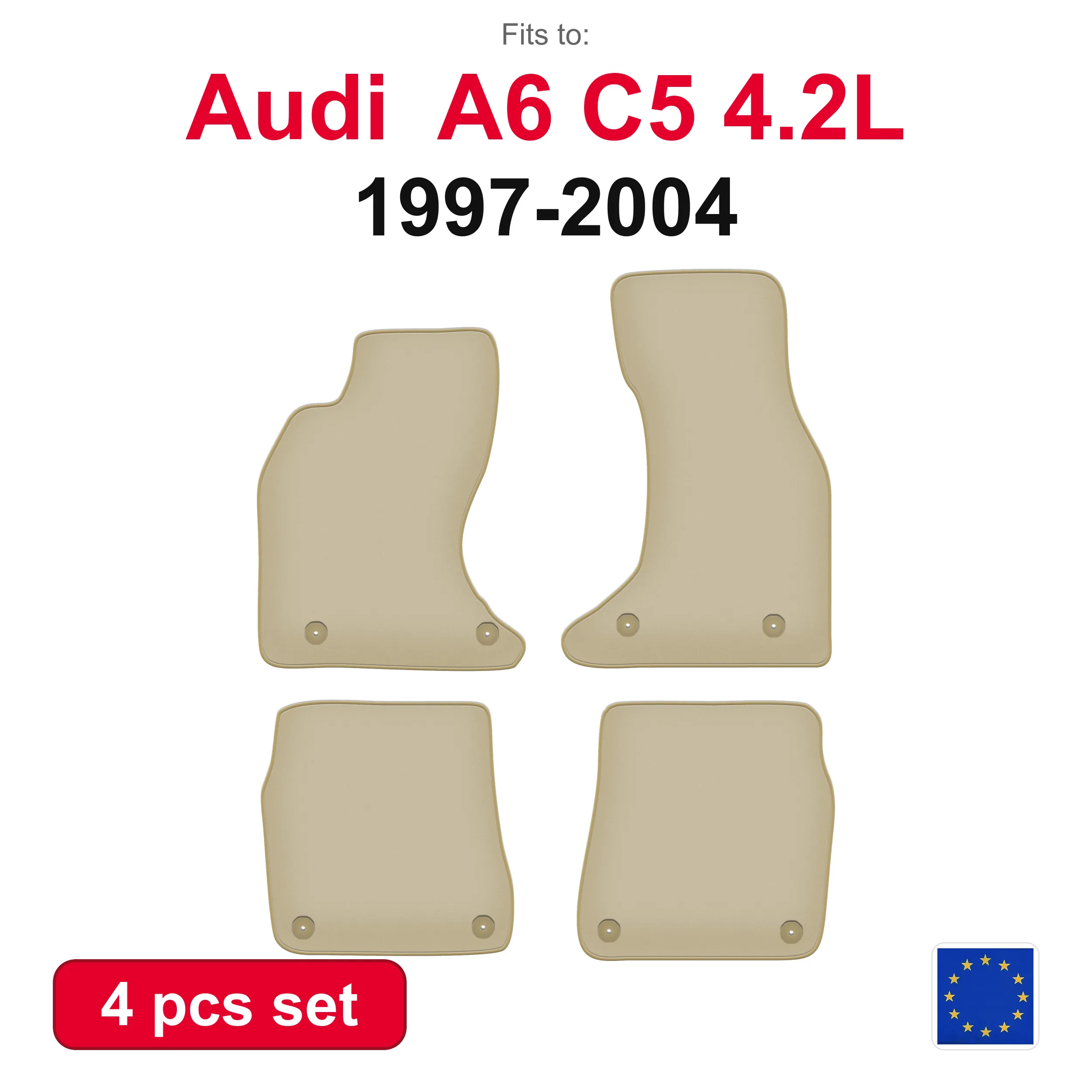 Tapis de voiture en velours PREMIUM pour Audi A6 C5 4.2L berline, break, Avant (1997-2004) - beige, ensemble de tapis de voiture (4 pièces)