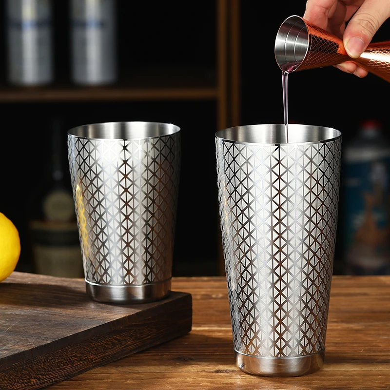 Stainless Steel Boston Shaker Bar Shaker with Different Surface Finish -2 Piece Cocktail Shaker, 15-Ounce and 25-Ounce