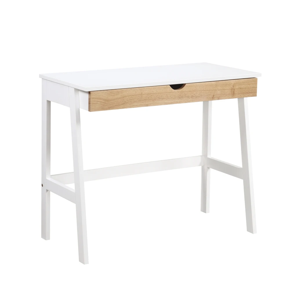 

Hilton Desk In White/Natural with Metal Drawer Glides And large Single Drawer For Storage