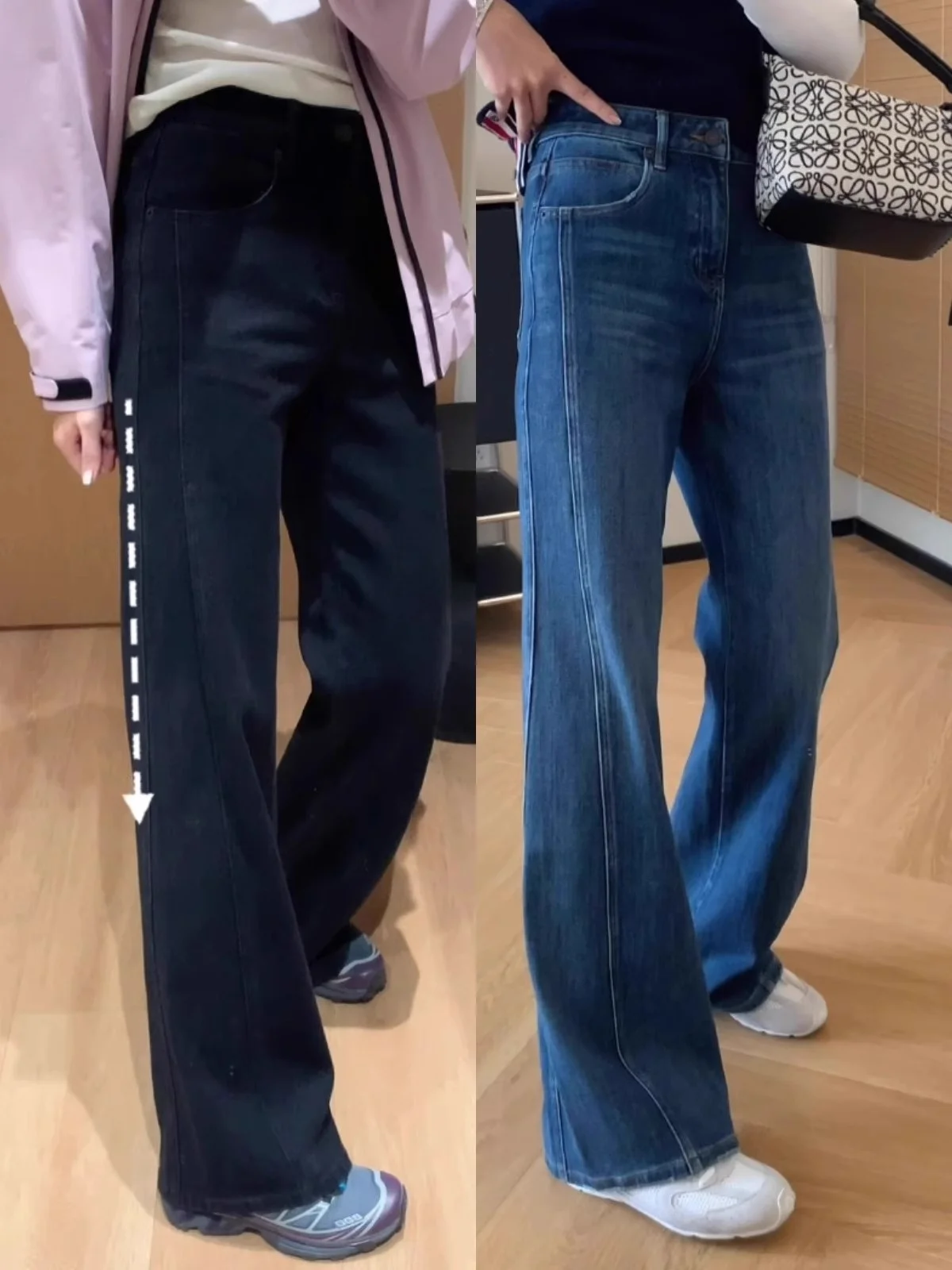 

High Waist Flared Jeans Women's plus Size Fce Lined Casual Cotton Stretch Denim Straight Leg Floor Length Pants