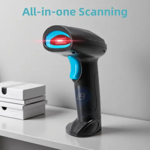 1d 2d scanner de código de barras com fio sem fio bluetooth leitor de código de barras omnidirecional digitalização para produto de logística de supermercado