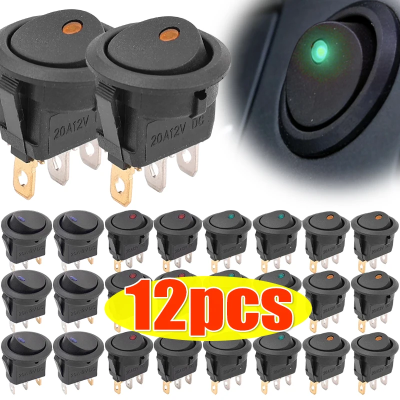 3 Pin 2 Position Switch on/Off Control SPST for Marine 12V LED Boat Switch with Light Car Truck Rocker Auto Parts 1/3/12pcs