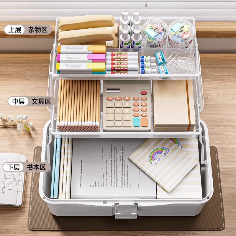 3-Layer Foldable Clear Art Storage Case Portable Desktop Paint Brush Ink Organizer
