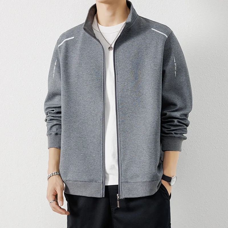 high quality sweatshirt jacket for men long sleeve zipper big size spring autumn 2024 causal outerwear clothing black blue grey