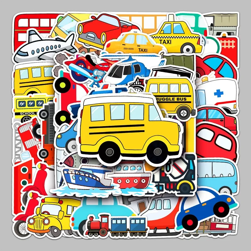 50pcs Cartoon Personalized Transportation Creative Doodle Decorative Stickers