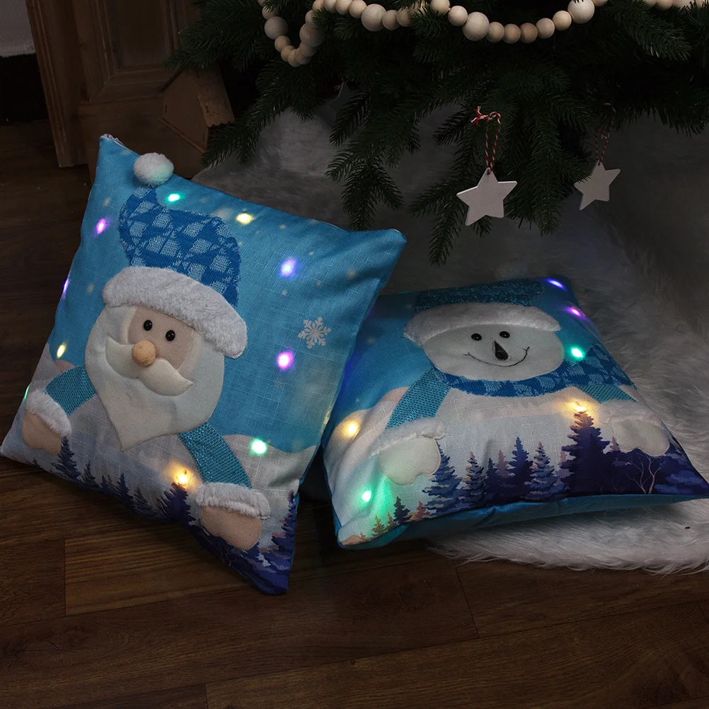 

2Pcs Christmas Pillow Covers LED Lights Decorative Cushion Covers Invisible Zipper Decor Christmas Event
