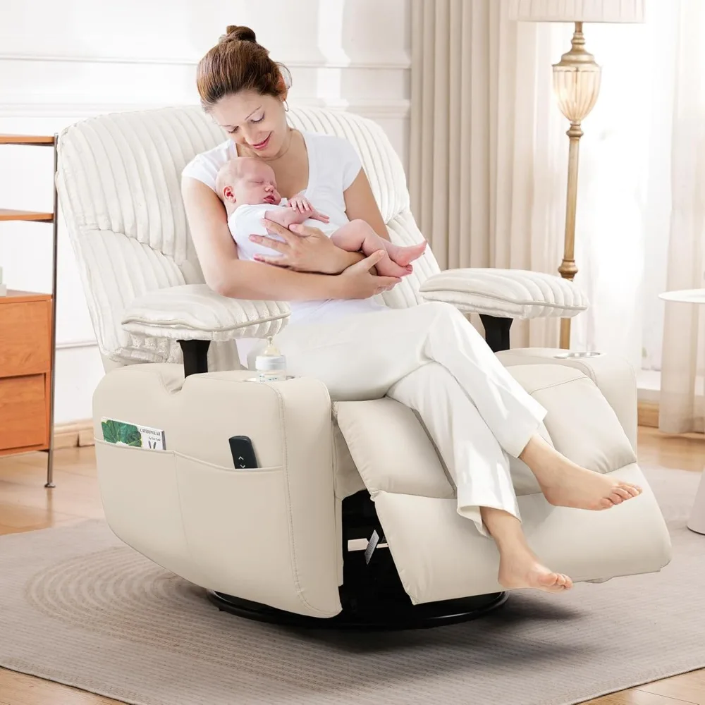 

Rocking Chair Nursery, Electric Swivel Recliner Glider with Adjustable Armrests, Nursing Chair with USB Charger