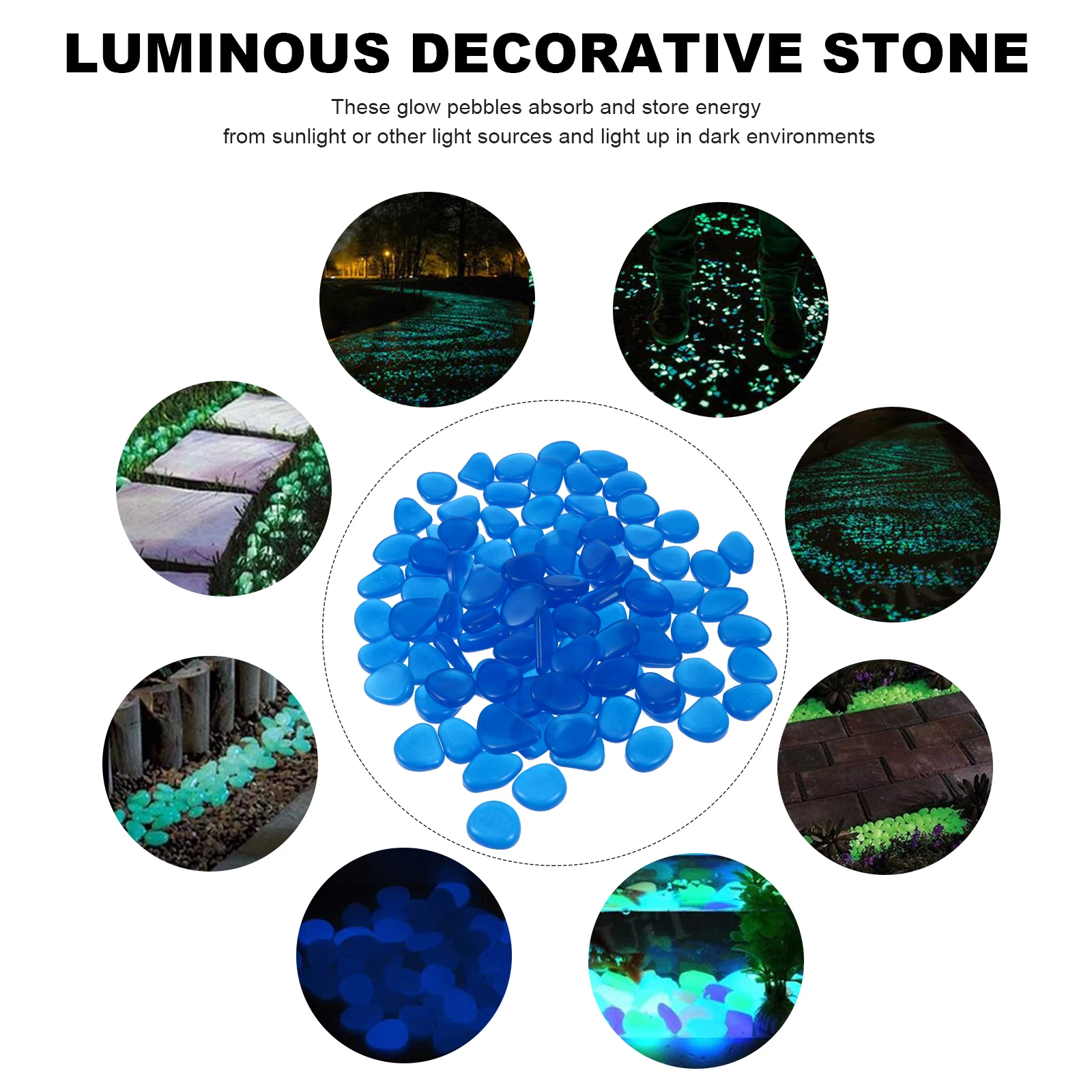 

100 Pcs Night Glow Stones Pebbles for Aquarium Fish Tank Garden Decor Landscape Flower Pot Pathway Driveway Glow Dark Luminous