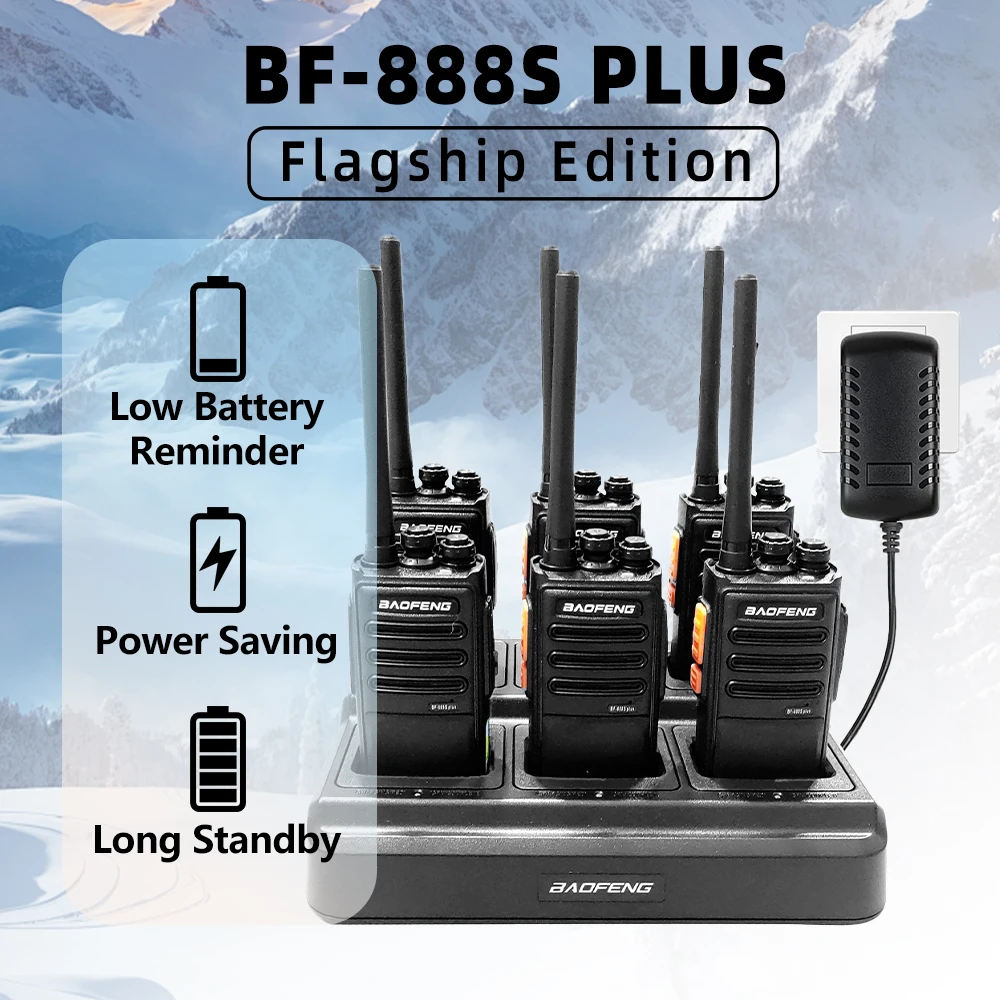 6-Pack Baofeng 888S PLUS Walkie Talkies UHF 400-470MHz BF-888S Portable 16-Channel Long-Distance Professional Range 3-5km Radio