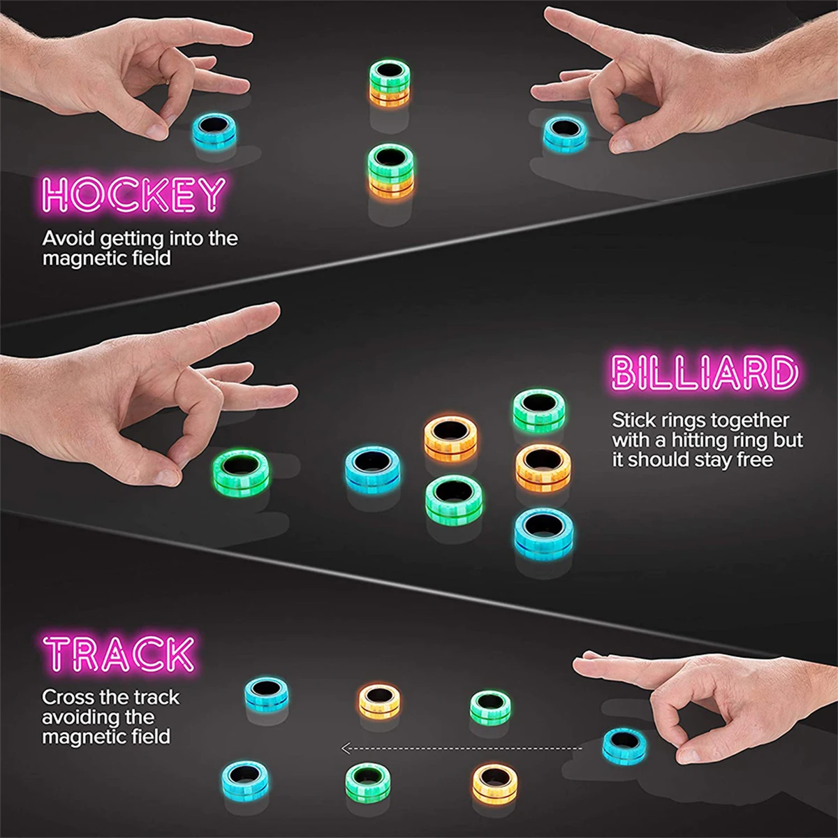 3-piece set of luminous magnetic rings, creative rotating fingertip toys, magnetic bracelets, perfect gift for friends