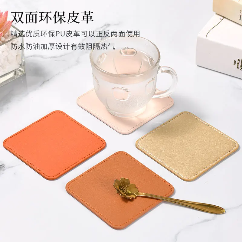 Cross-Border Wholesale Nordic Style Leather Coaster Heat Proof Mat Coffee Cup Mat Waterproof Anti-Scald Non-Slip Placematlogo