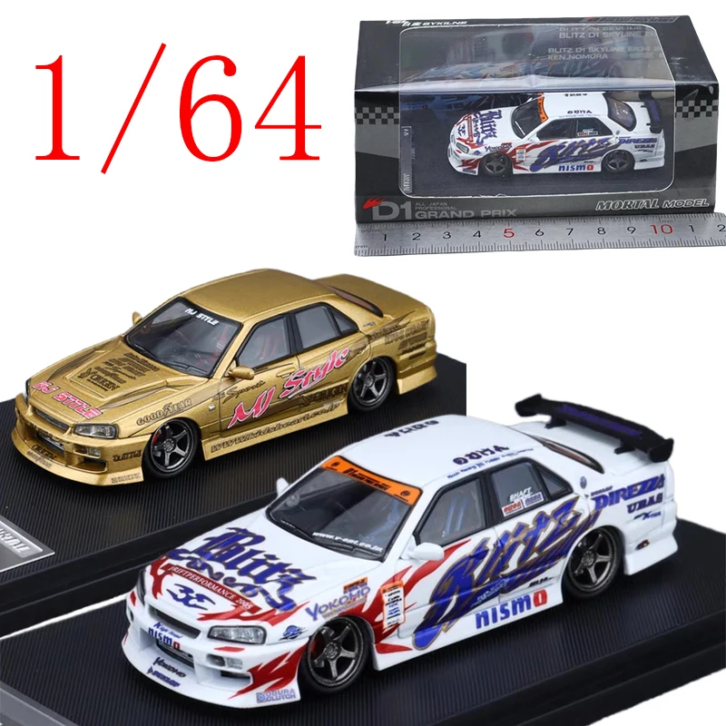 

Литая под давлением модель автомобиля Nissan из сплава в масштабе 1/64 Nissan Skyline GTR ER34 D1, игровые транспортные средства, игрушки для мальчиков, подарок, оригинальная коробка