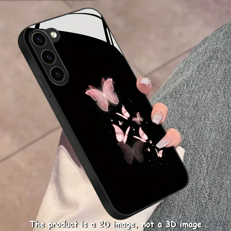 Black powder butterfly  Electroplating glass phone case for Samsung Galaxy S26 S25 S24 S23 S22 S20 FE/Ultra/Plus anti drop Cover