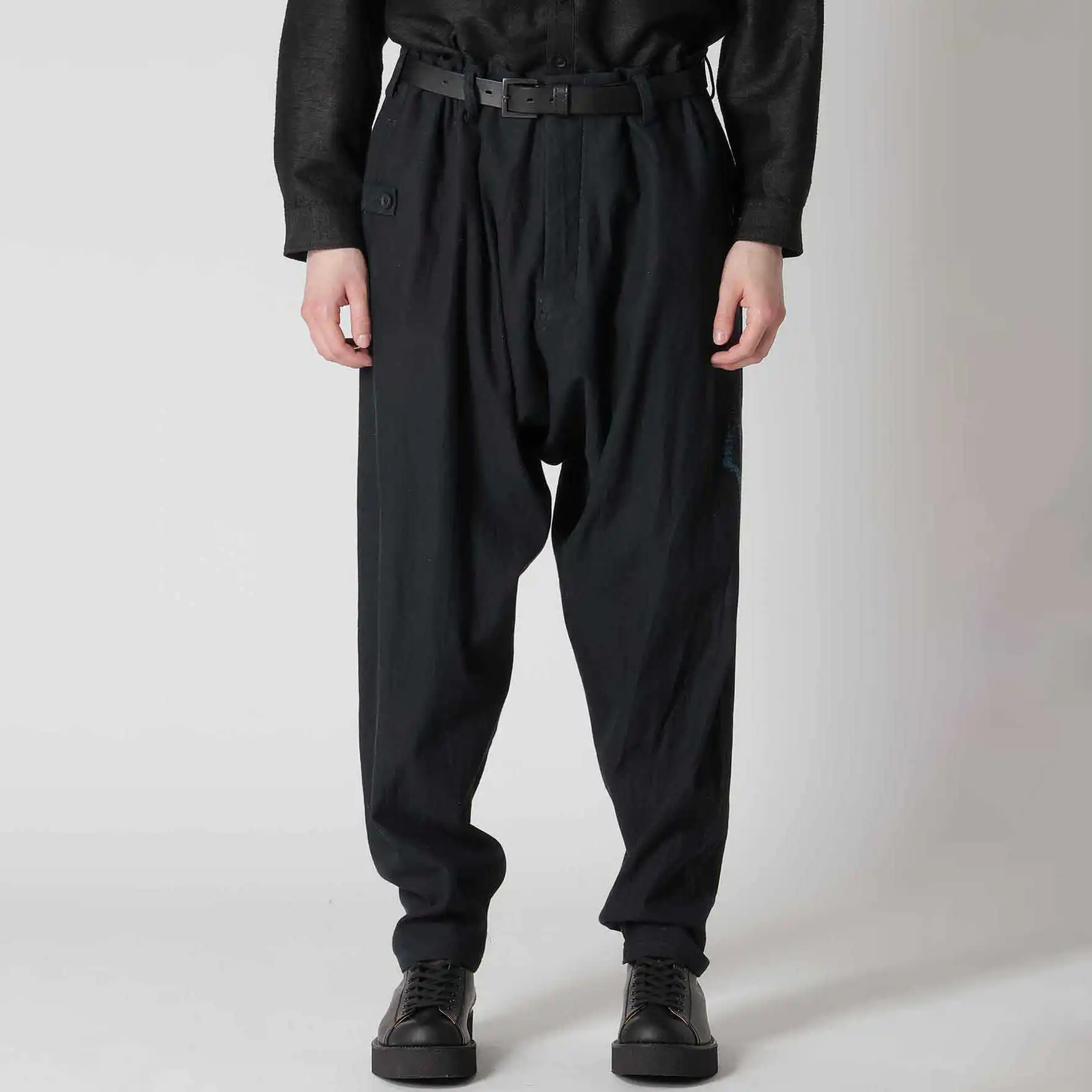 YOJI OOAK original design pure cotton design sense printed casual pants denim drawstring belt casual pants men