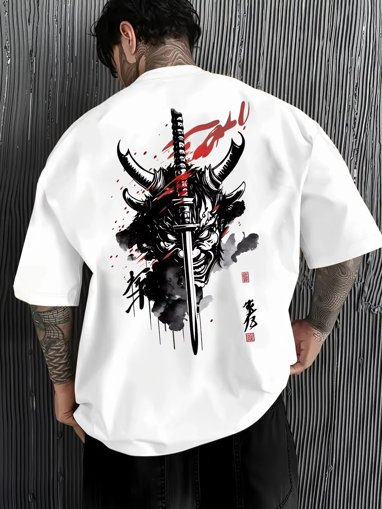 Summer Men's Samurai Pattern Printed T-shirt Youthful Fashion 100% Pure Cotton Breathable Round-neck Japanese Trendy Style
